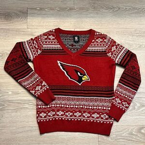 NEW NFL Team Arizona Cardinals Red Black Faire Isle Christmas V Neck Sweater  L